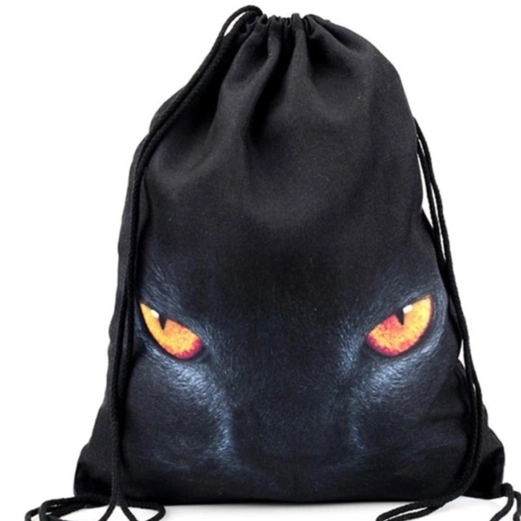 Black Cat Drawstring Bag - Picture 1 of 1